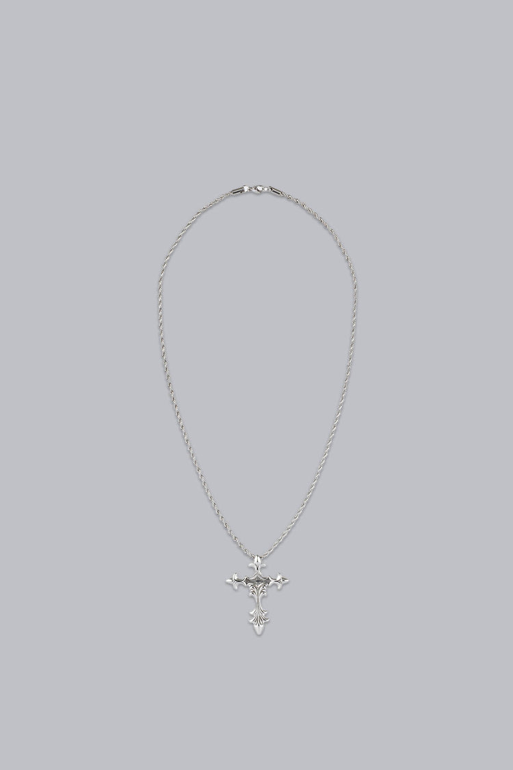 Full length of the Cross Necklace rope chain and cross pendant laid flat