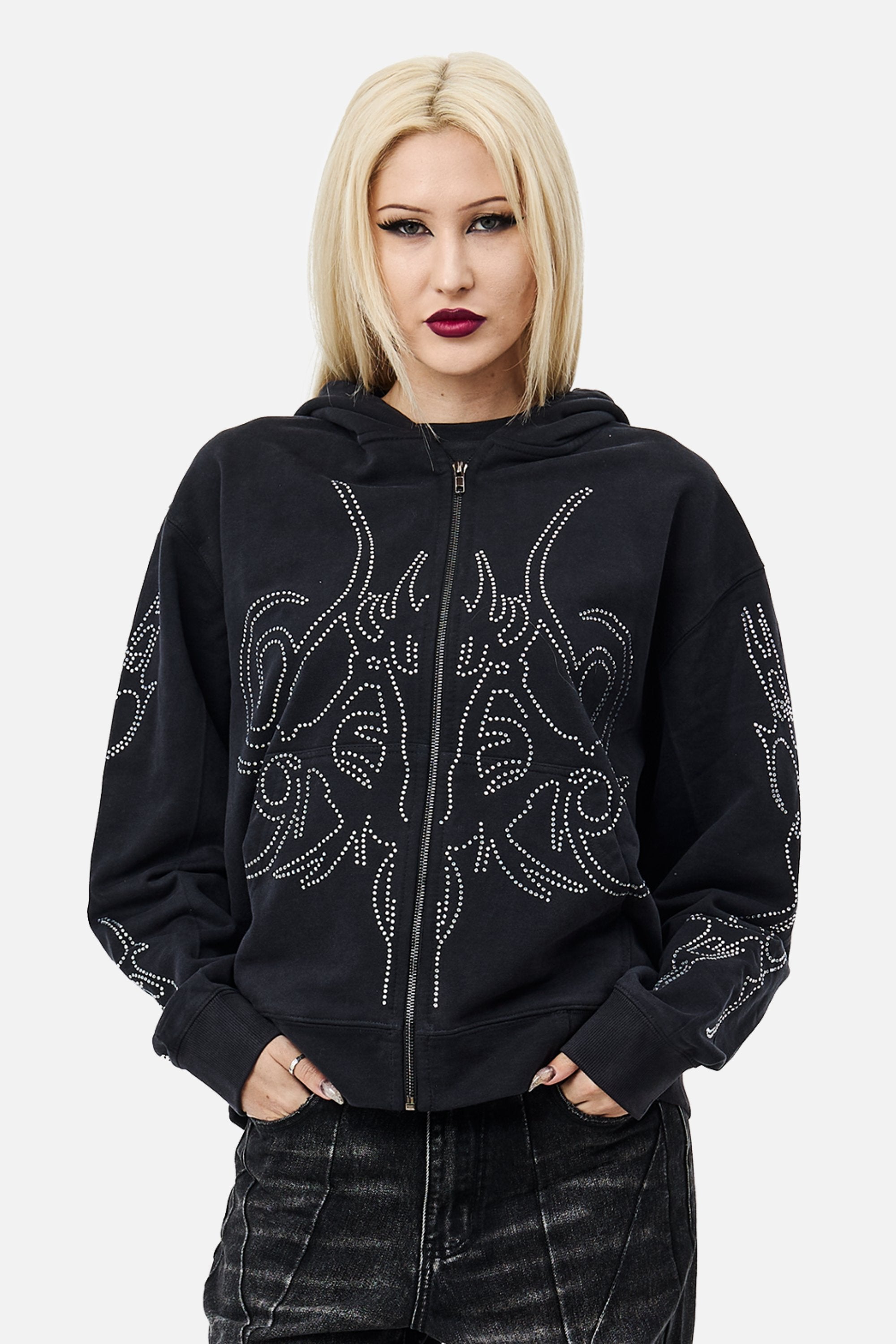Sigil Rhinestone Zip Hoodie – INSOMNIA VISUALS