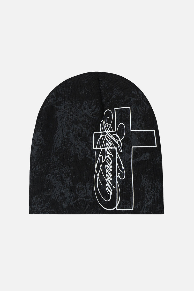 Cross Beanie (Black) - Front