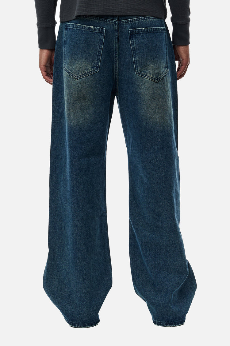 Back view of the Washed Blue Outlaw Denim showing faded whiskering on the seat