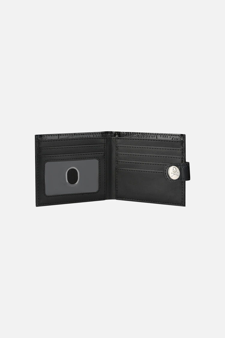 Croc Wallet opened to show the ID window and card slots in black