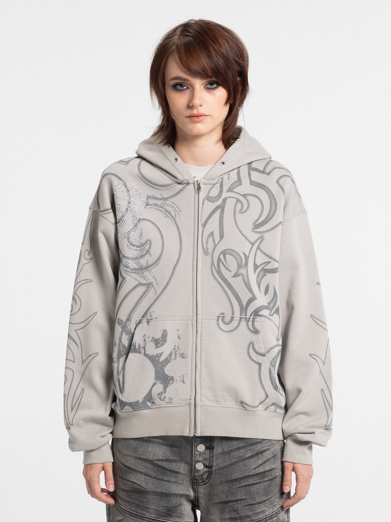 Rhinestone Tribal Zip Hoodie – INSOMNIA VISUALS