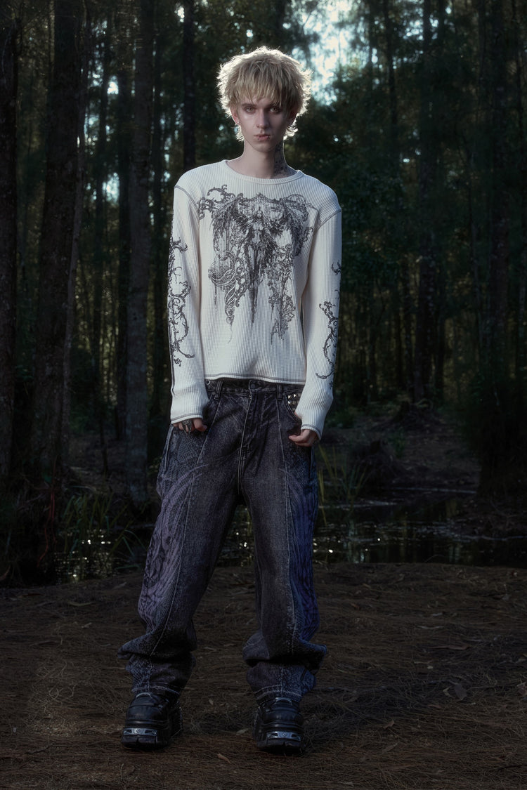 Angel Thermal L/S with Snakeskin Tribal Destroyer Denim in a forest