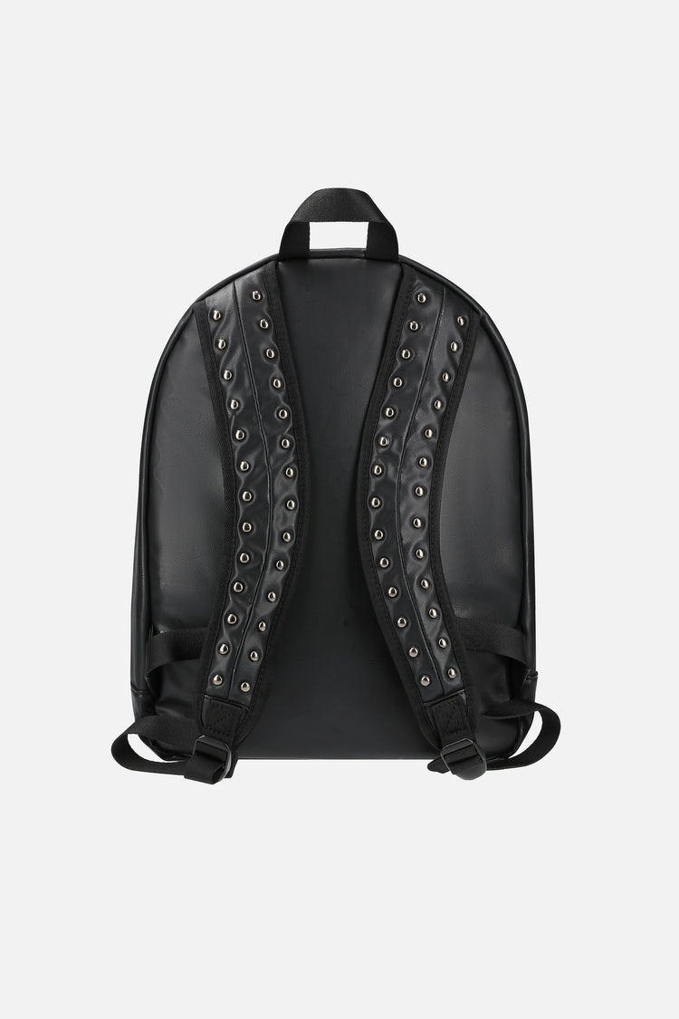 Back of the Studded Cross Backpack showing the padded straps lined with silver studs