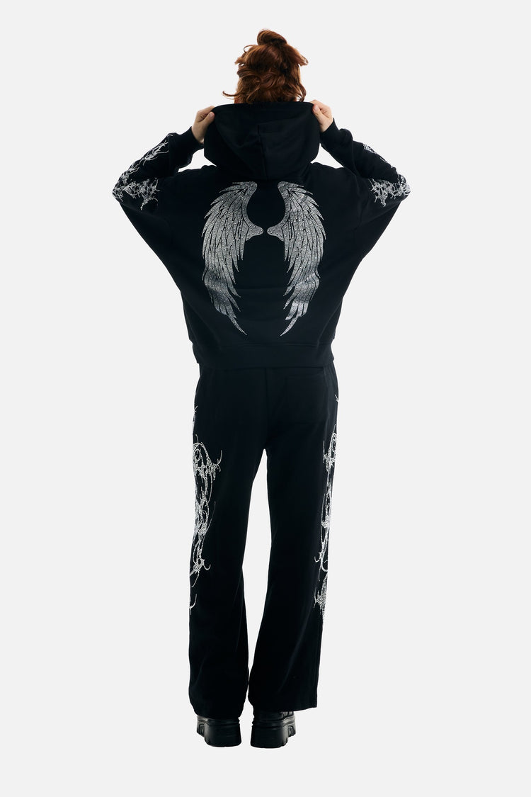Back view of the Thorns Rhinestone Sweatpants with matching hoodie showing rhinestone wings