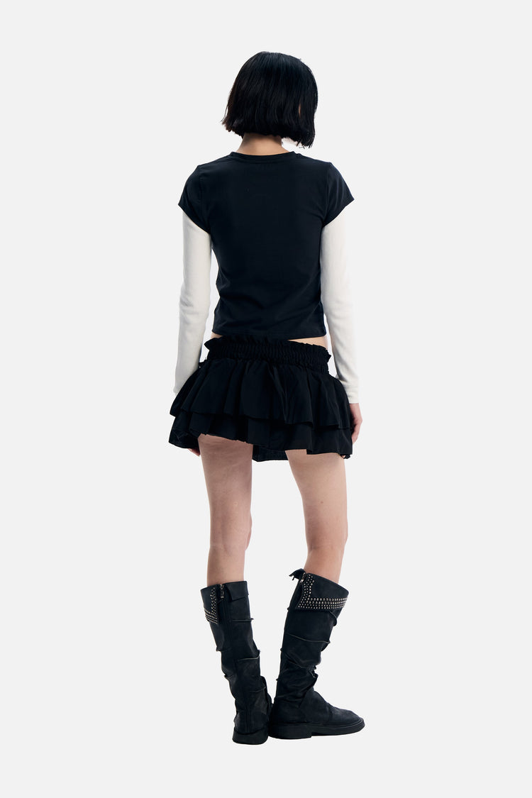 Back view of the Wings 2fer Womens Long Sleeve, plain black back with white sleeves