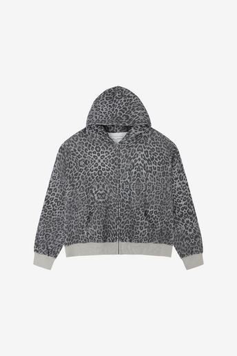 Distressed Cheetah Zip Hoodie