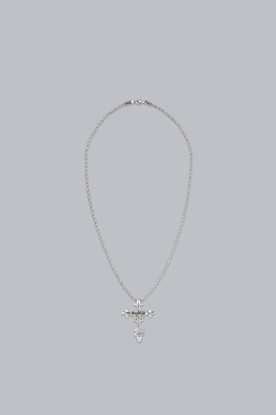 Full length of the Cross Necklace rope chain and cross pendant laid flat
