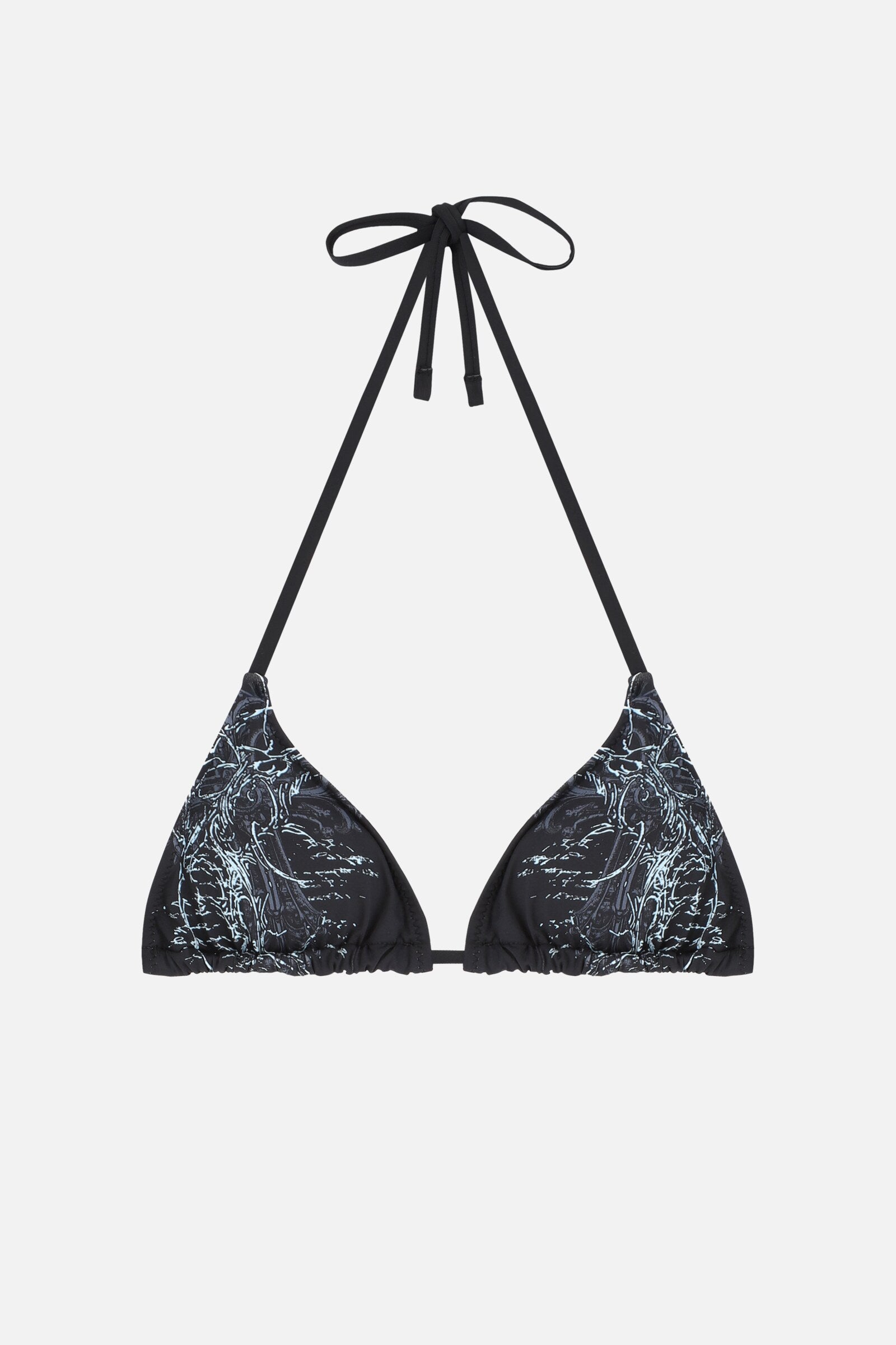 Blade Bikini Top - black gothic cross print triangle top, flat lay
