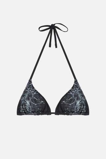 Blade Bikini Top - black gothic cross print triangle top, flat lay