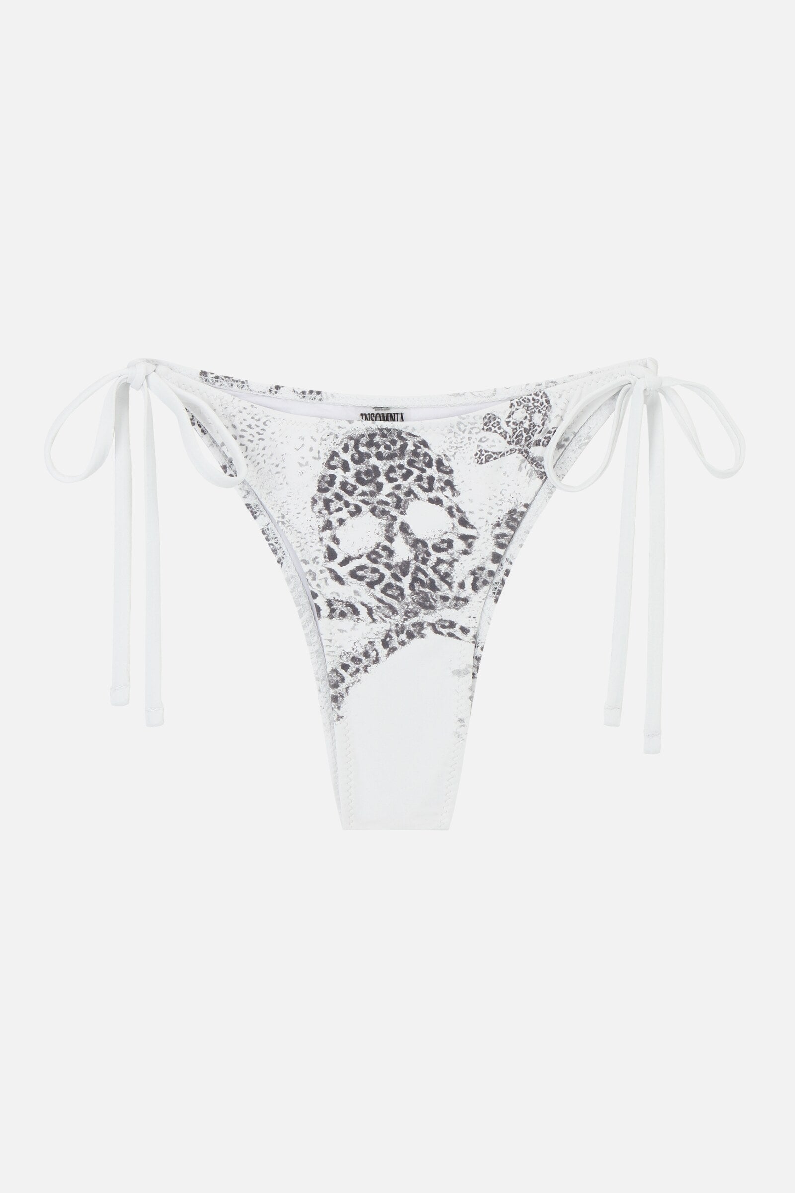 Cheetah Skull Bikini Bottom - white leopard skull print tie-side bottom, flat lay