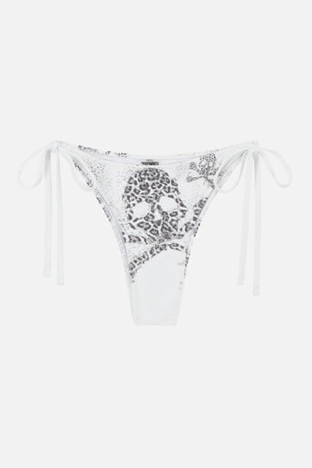 Cheetah Skull Bikini Bottom - white leopard skull print tie-side bottom, flat lay