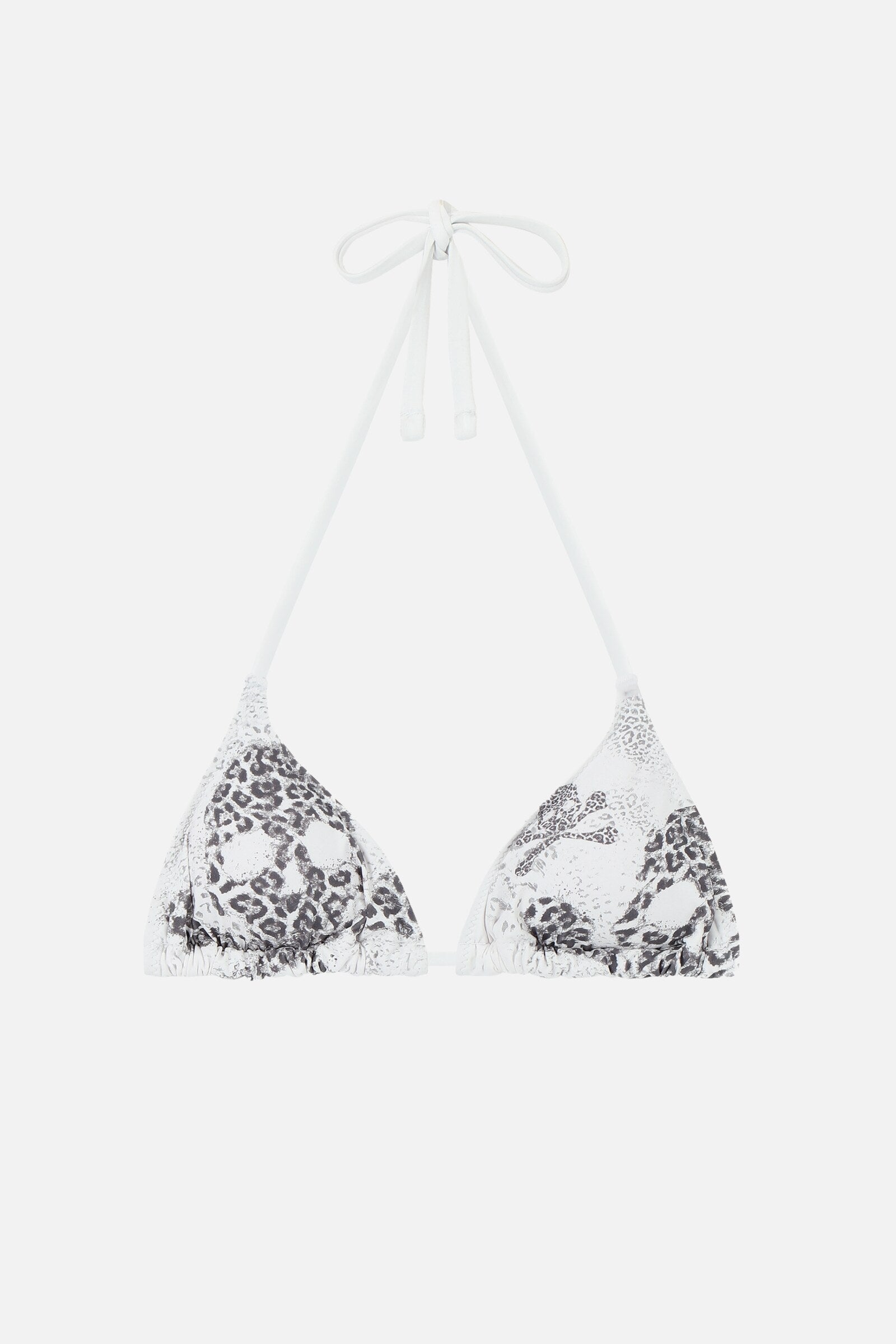 Cheetah Skull Bikini Top - white leopard skull print triangle top, flat lay