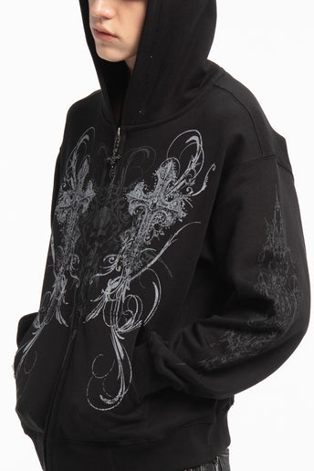 Double Cross Rhinestone Hoodie