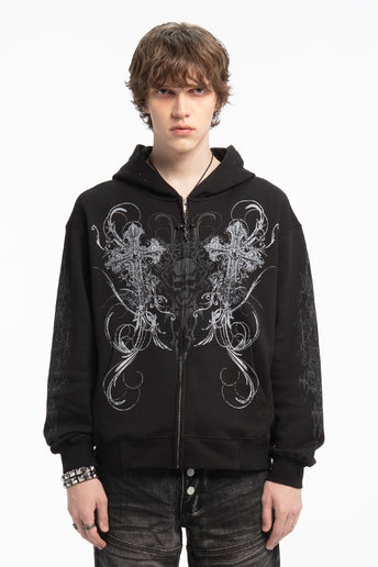 Double Cross Rhinestone Hoodie