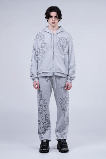 Gray Sigil Zip Hoodie