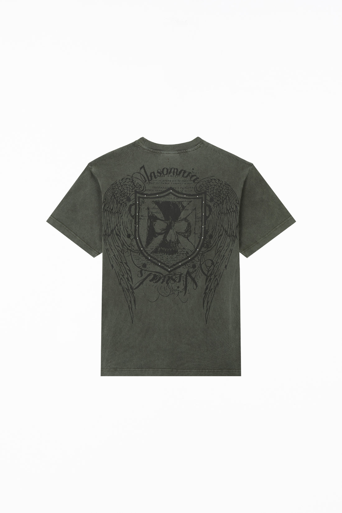 Back of the Studded Wings Tee laid flat, showing the shield crest and wing print