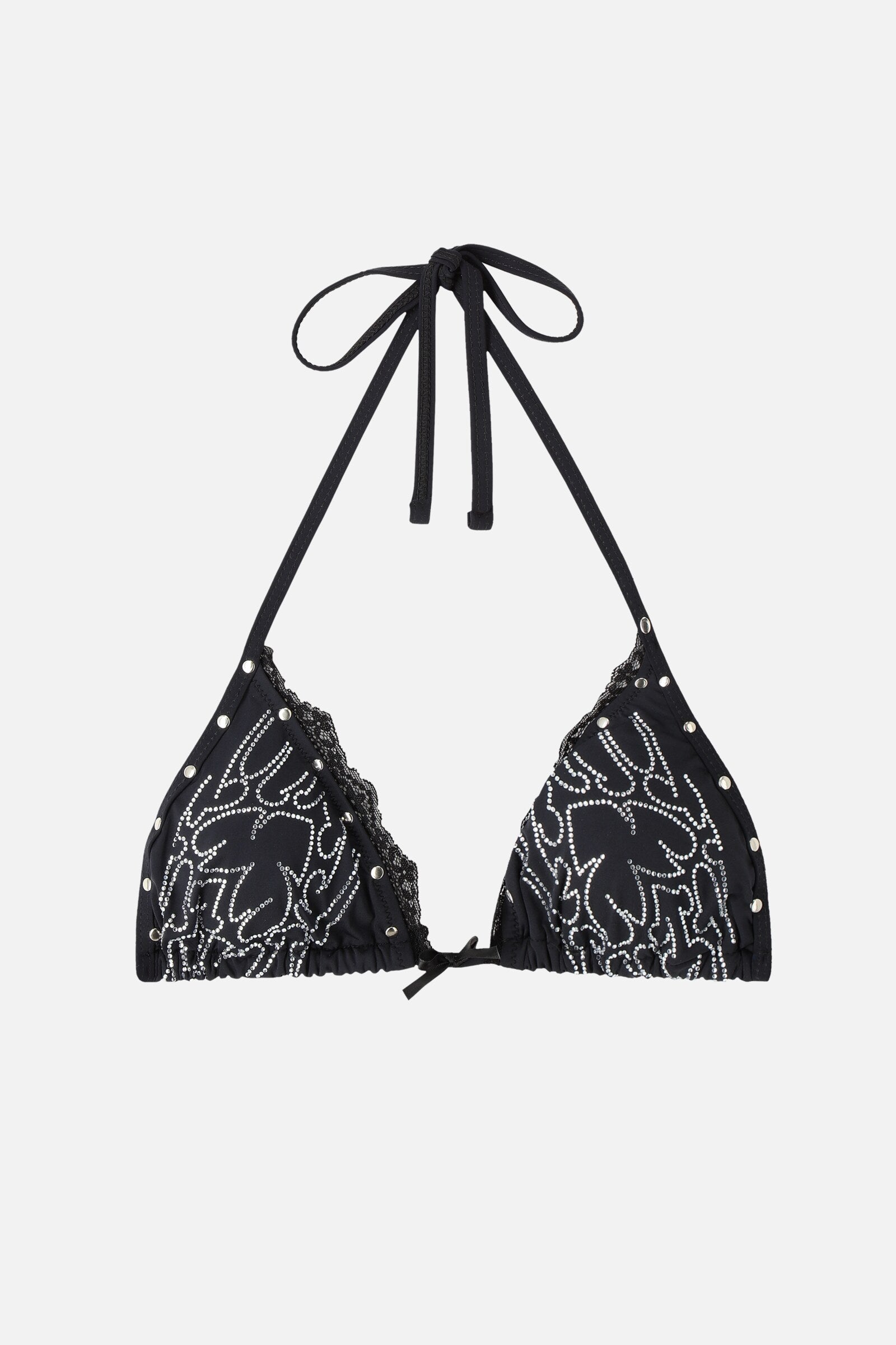 Sigil Rhinestone Bikini Top - black rhinestone sigil print triangle top, flat lay