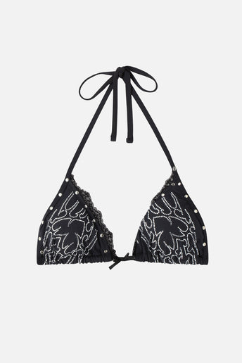 Sigil Rhinestone Bikini Top - black rhinestone sigil print triangle top, flat lay