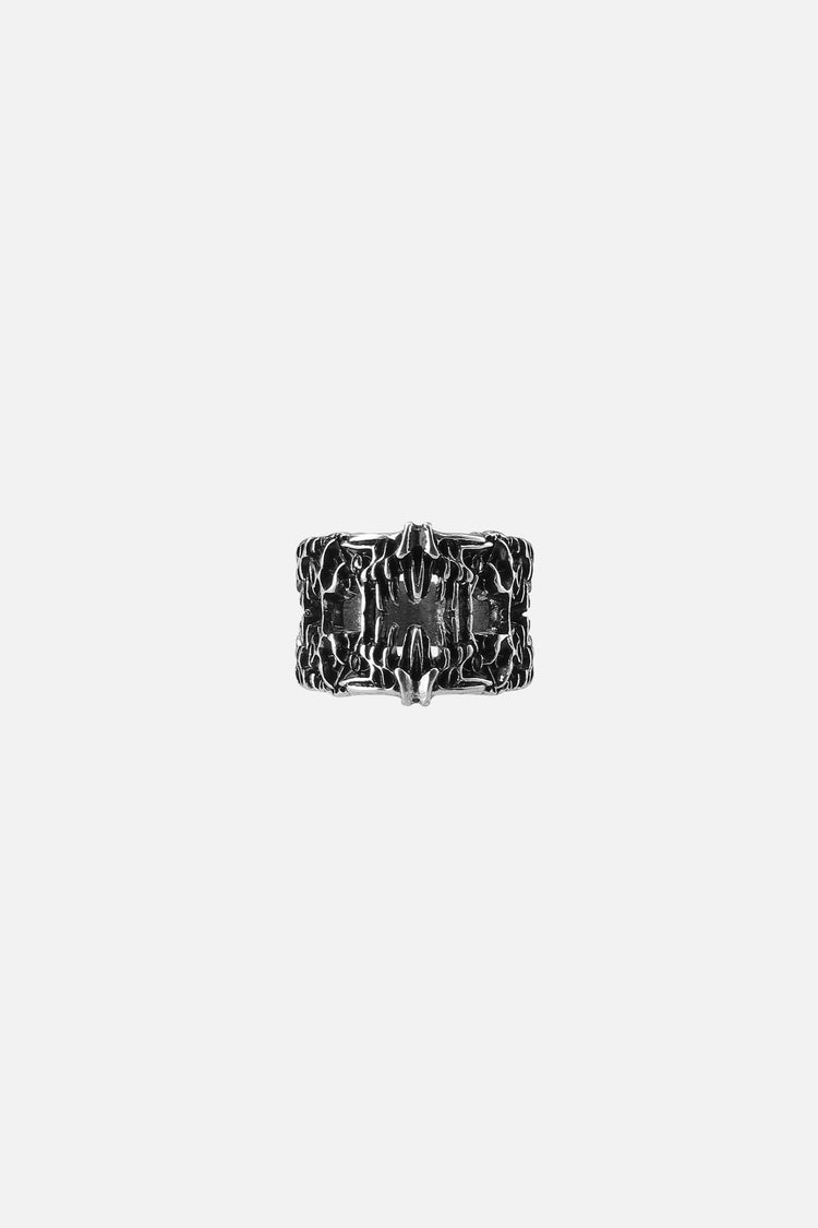 Oxidized silver Thorns Ring with wide band of intertwined thorn detailing