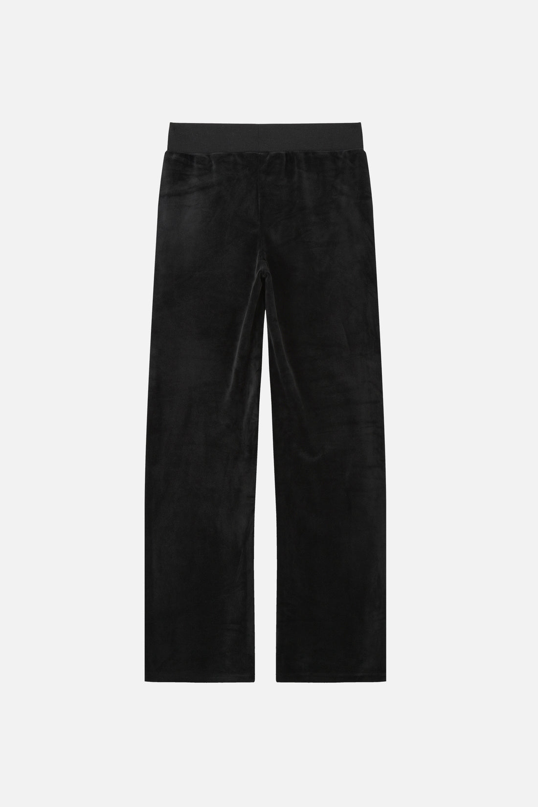 Back of the plain black Velour Flutter Sweatpants laid flat with wide waistband