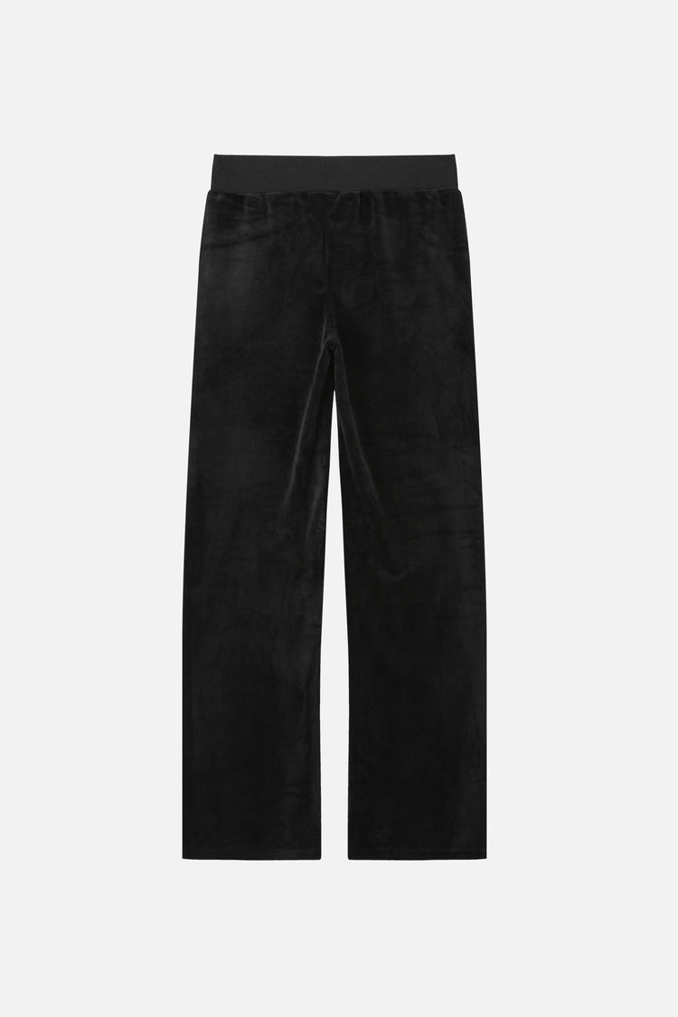 Back of the plain black Velour Flutter Sweatpants laid flat with wide waistband