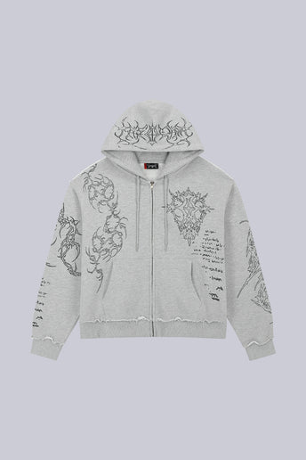 Gray Sigil Zip Hoodie