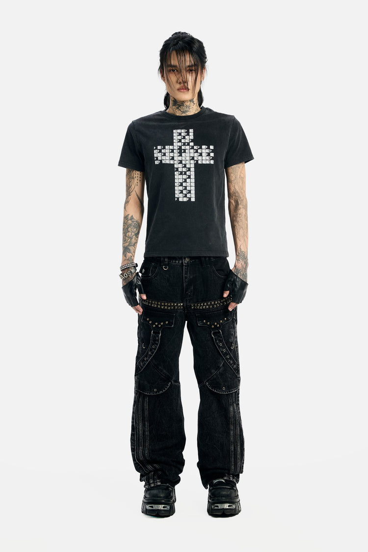 Black Pyramid Stud Cropped Tee