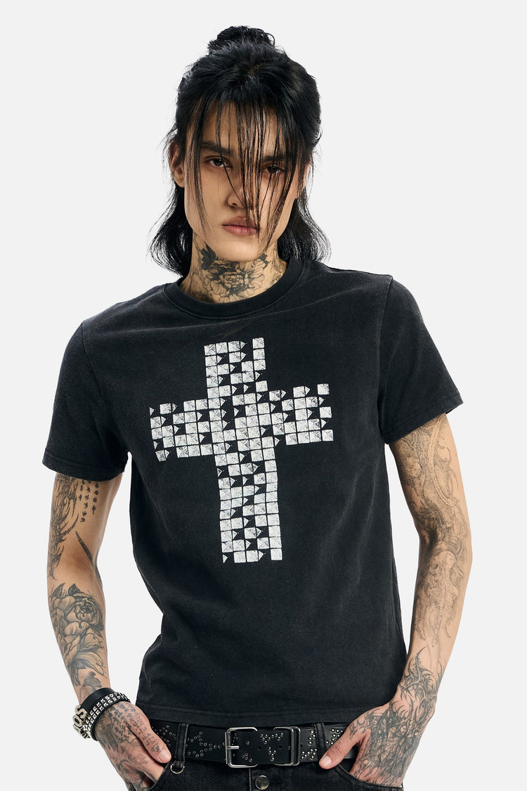 Black Pyramid Stud Cropped Tee