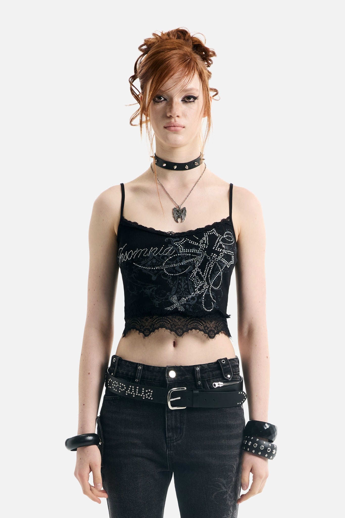 Blessed Rhinestone Lace Crop Tank - ecom