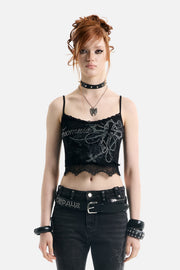 Blessed Rhinestone Lace Crop Tank