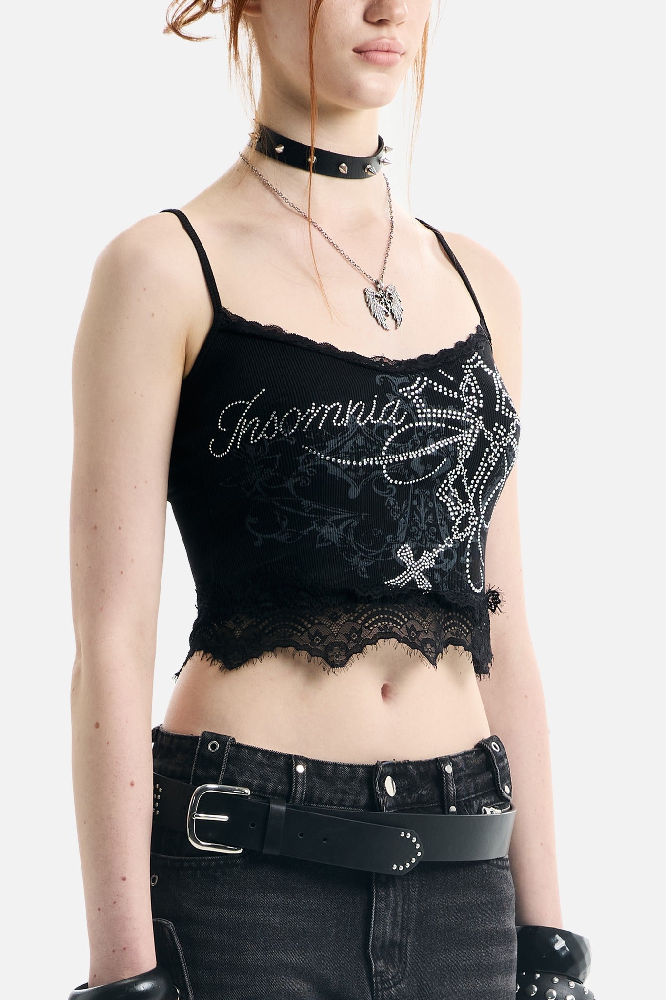 Blessed Rhinestone Lace Crop Tank - ecom