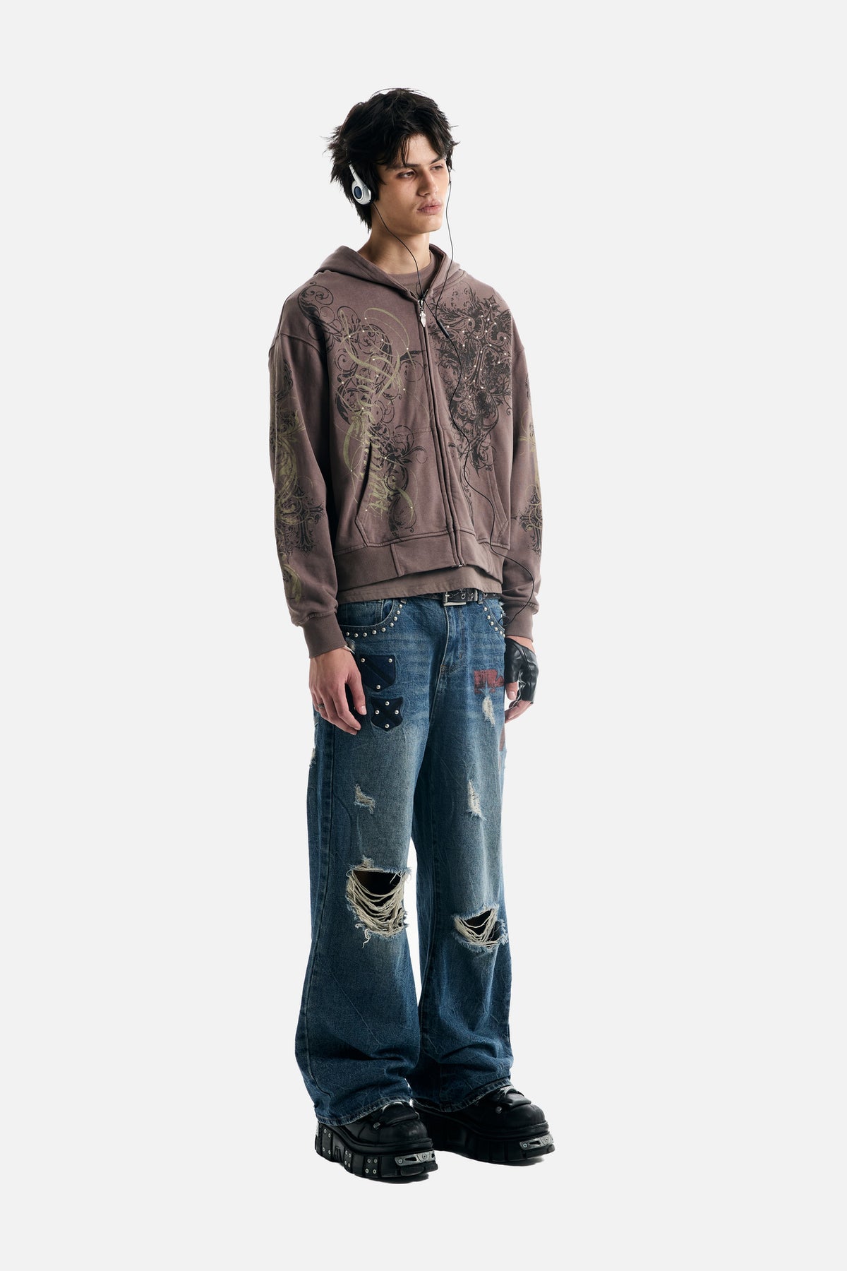 Brown Scripture Eclipse Zip Up Hoodie