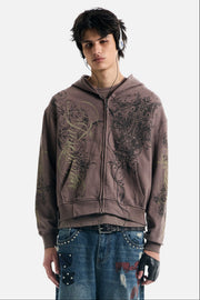 Brown Scripture Eclipse Zip Up Hoodie
