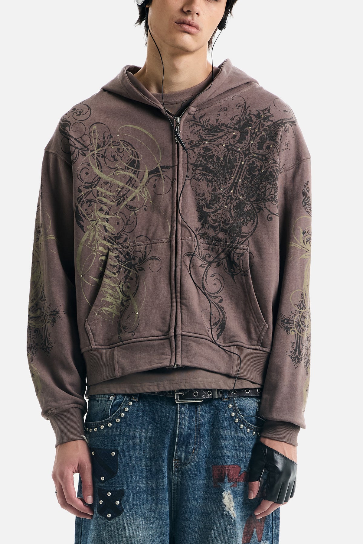 Brown Scripture Eclipse Zip Up Hoodie