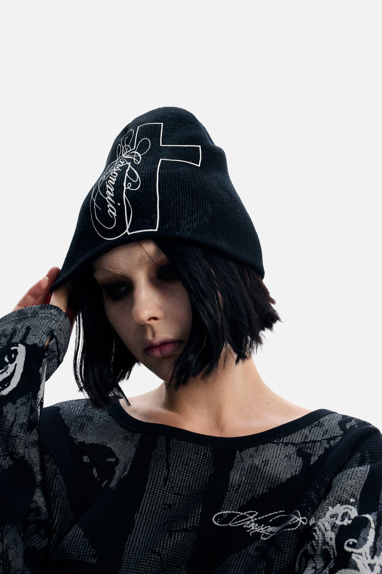 Cross Beanie (Black)