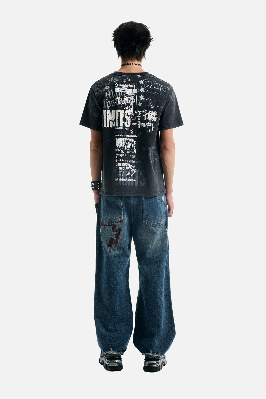 Full-length back view of the Everlasting Rhinestone Tee with its large white back print