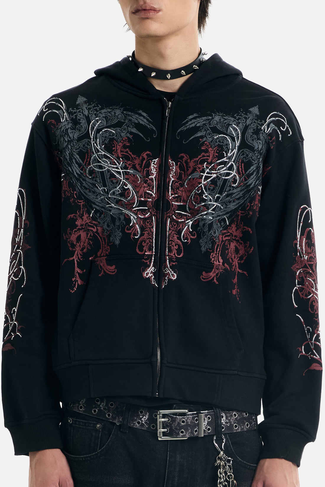 Cropped front view of the Harmony Hoodie showing the full chest and sleeve print
