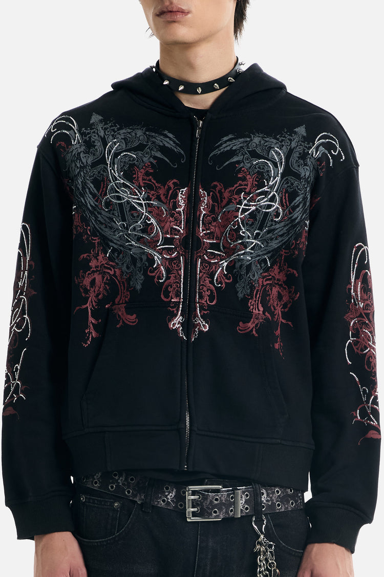 Cropped front view of the Harmony Hoodie showing the full chest and sleeve print