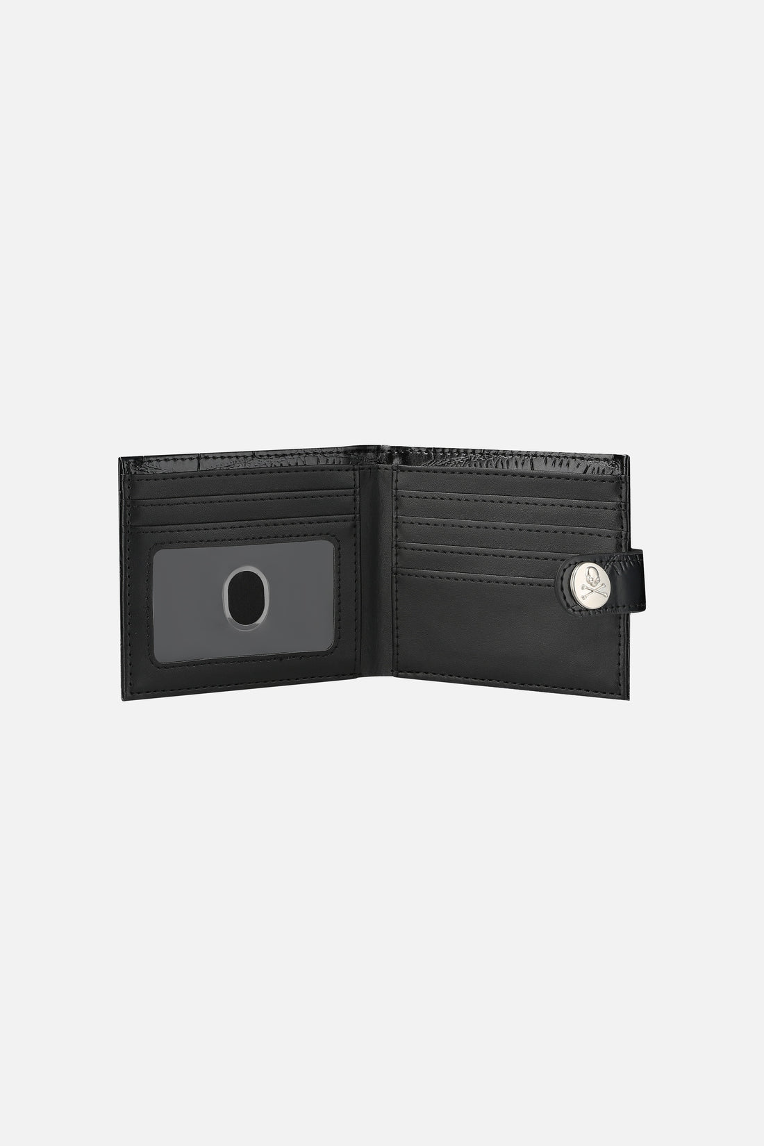 Croc Wallet opened to show the ID window and card slots in black