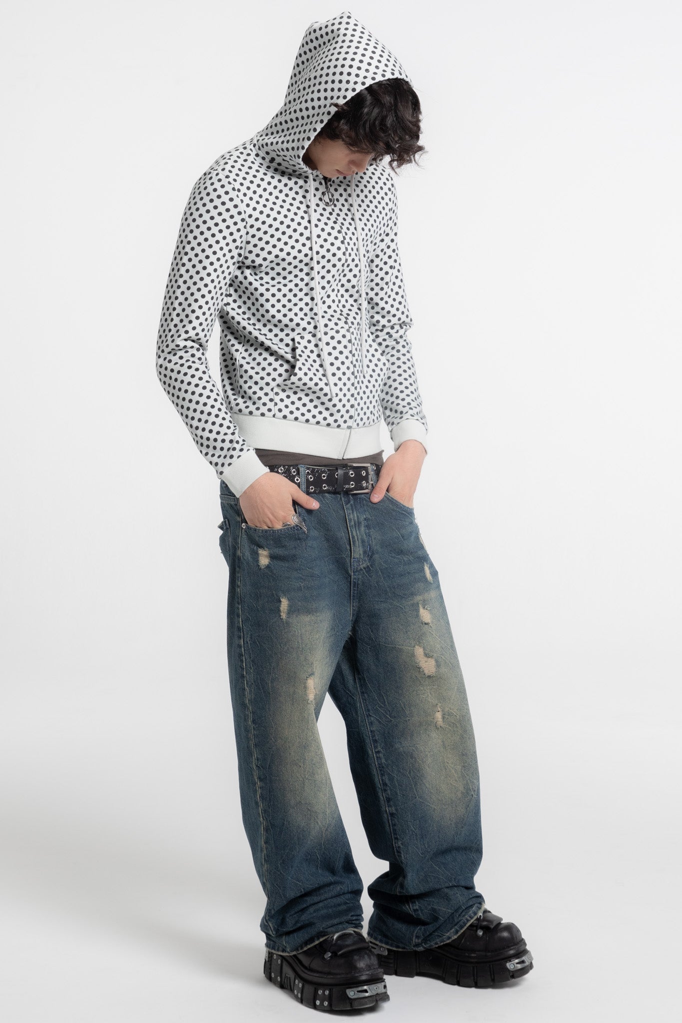 Polka Dot Slim Zip Hoodie