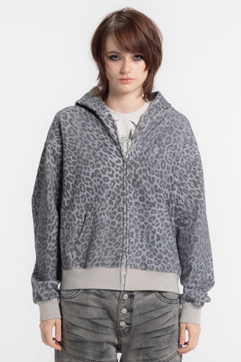 Distressed Cheetah Zip Hoodie
