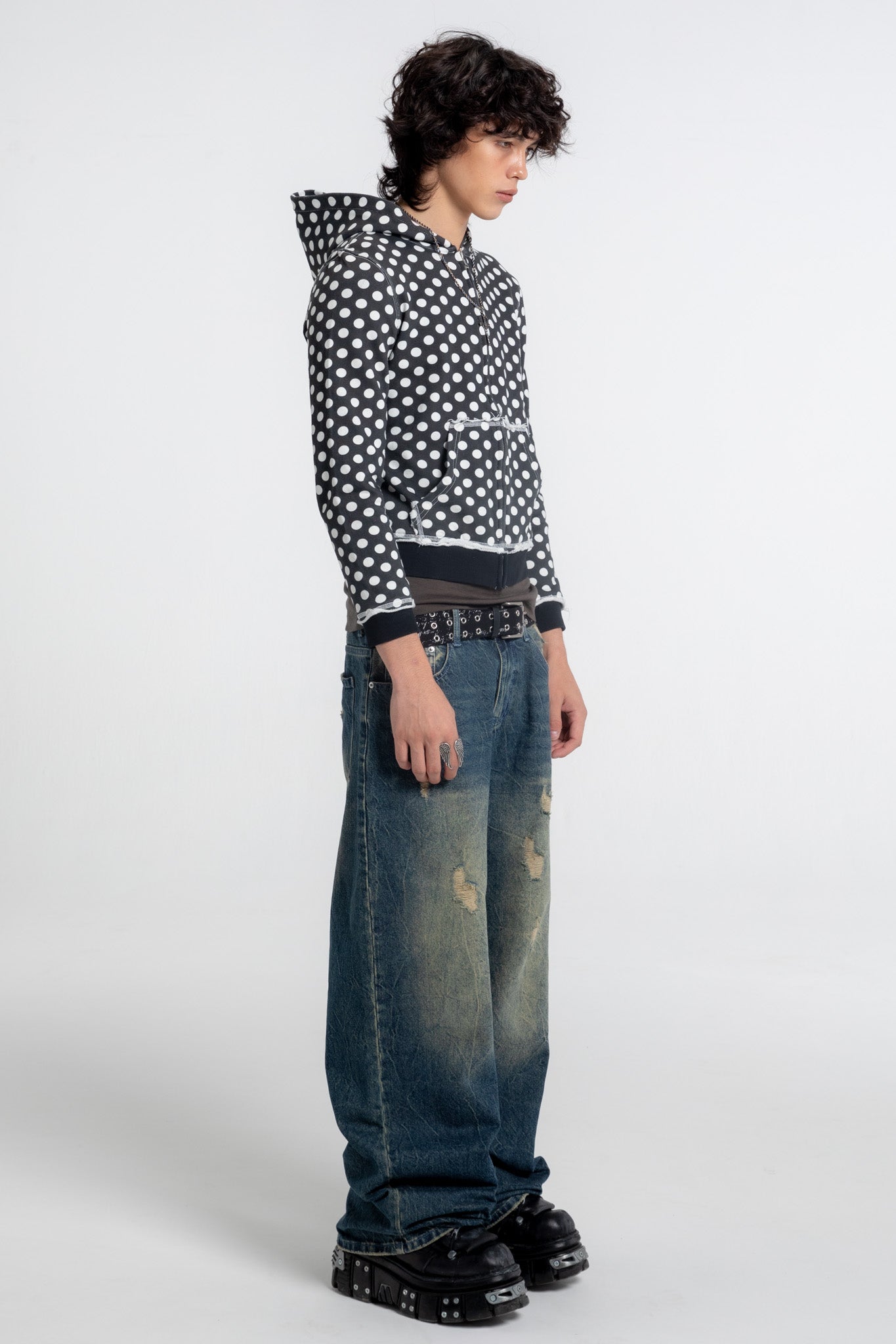 Black Polka Dot Slim Zip Hoodie