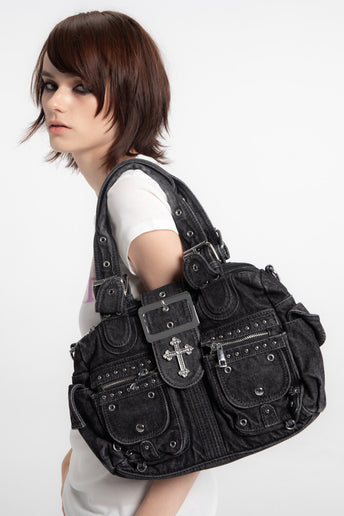 Cross Denim Shoulder Bag