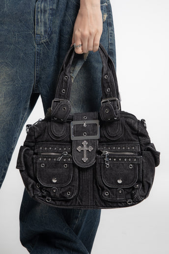 Cross Denim Shoulder Bag