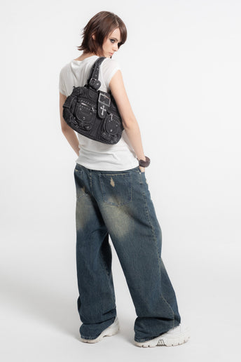 Cross Denim Shoulder Bag