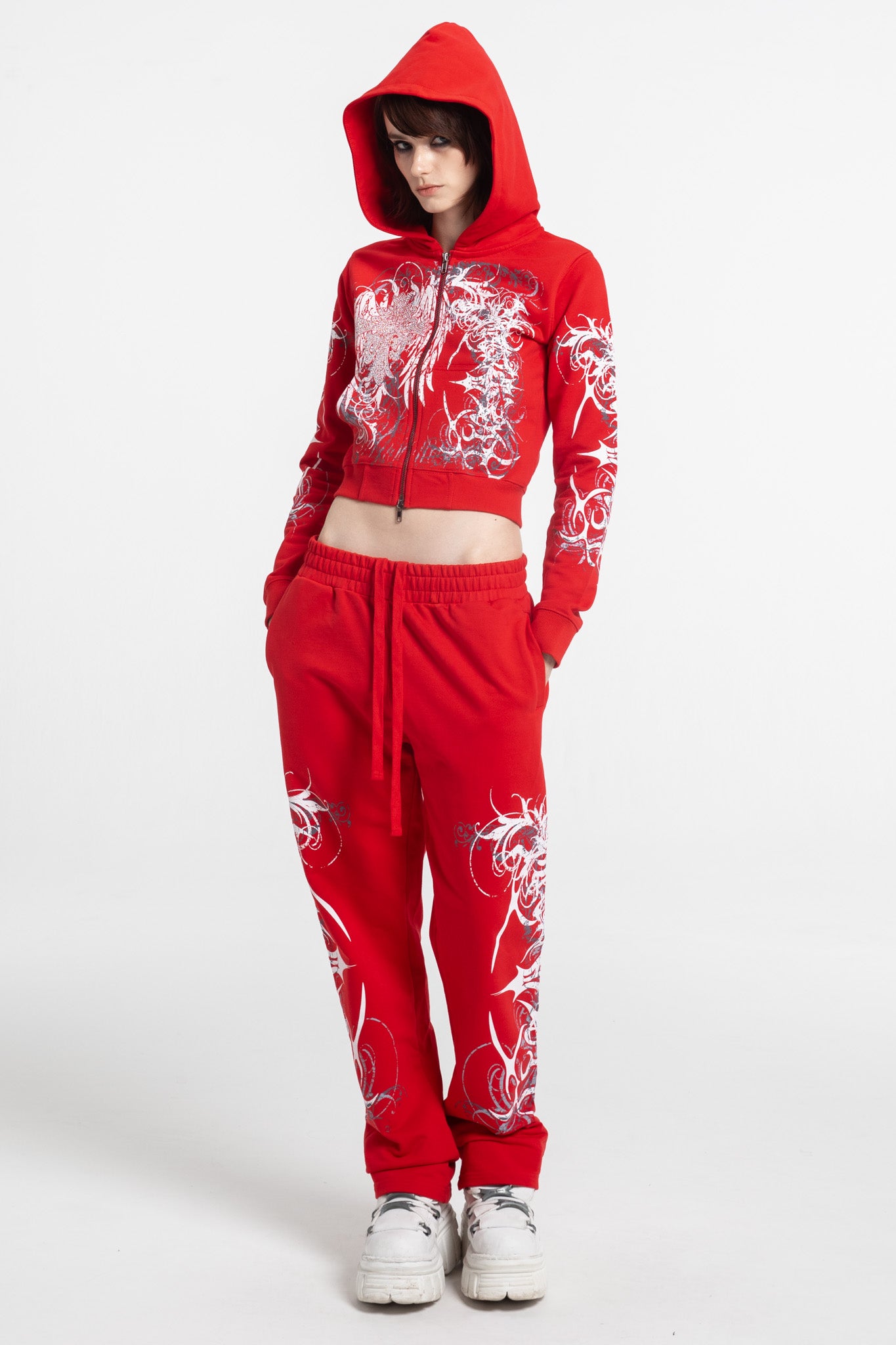 Red Eclipse Cropped Hoodie