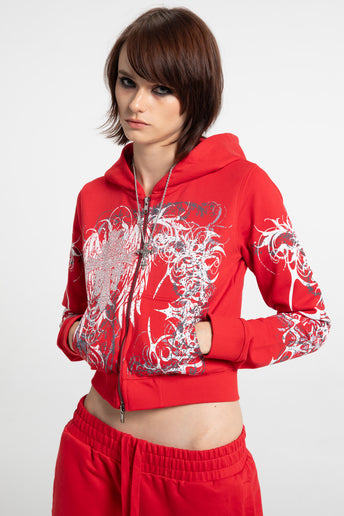 Red Eclipse Cropped Hoodie
