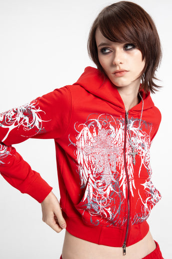Red Eclipse Cropped Hoodie