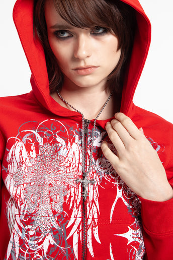 Red Eclipse Cropped Hoodie